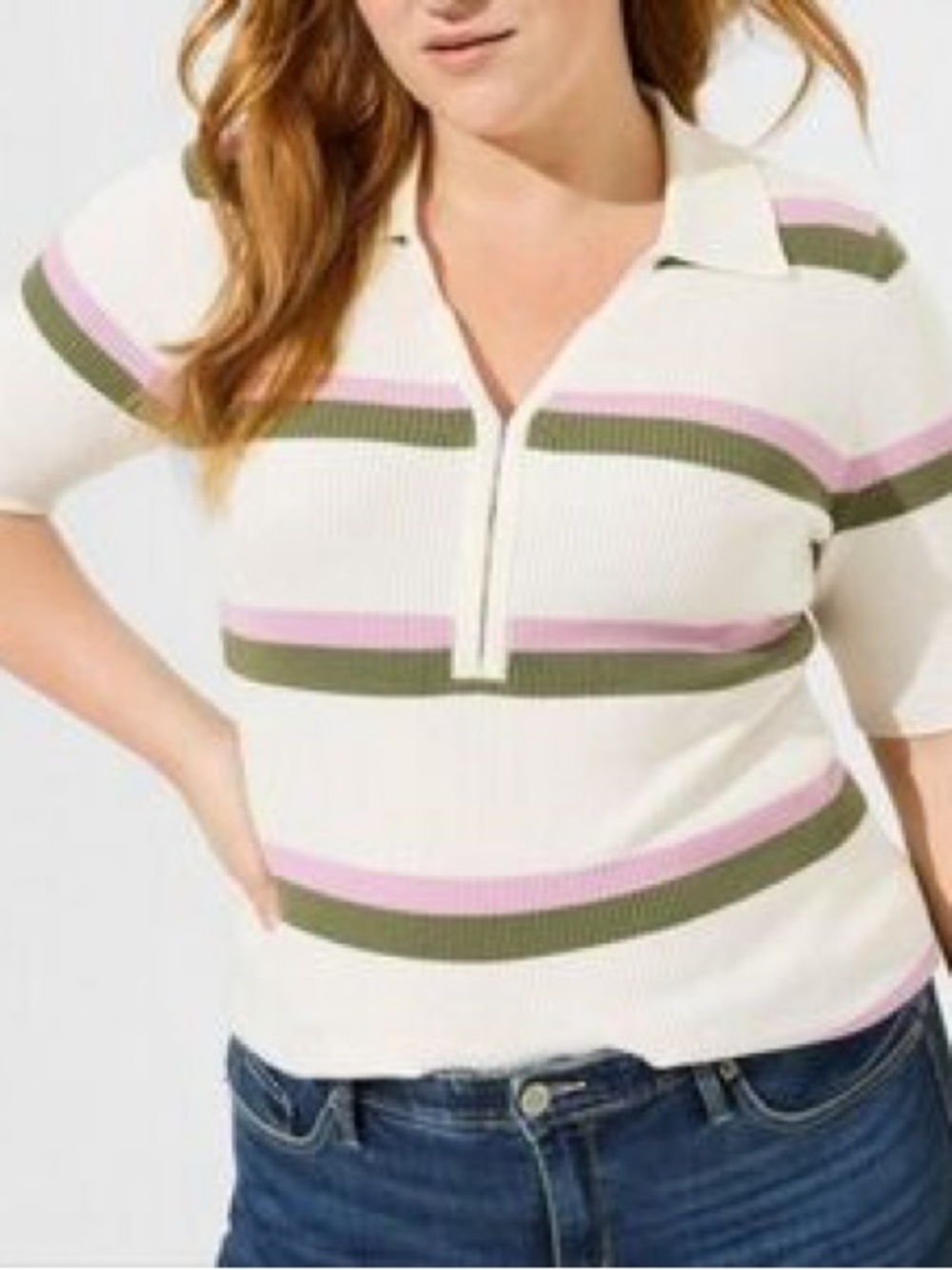 NWT Torrid Collared Sweater with Olive and Pink Stripes